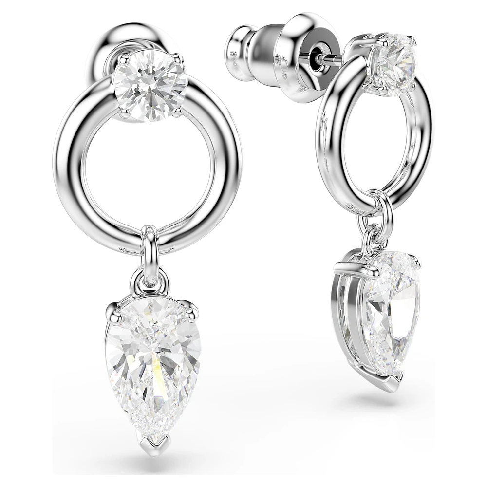 Mesmera drop earrings, Mixed cuts, White, Rhodium plated by SWAROVSKI