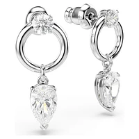 Mesmera drop earrings, Mixed cuts, White, Rhodium plated by SWAROVSKI