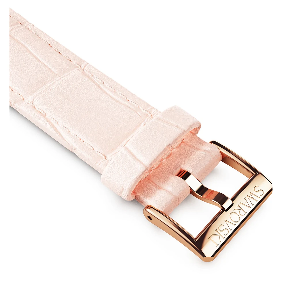 Watch strap, 16 mm (0.63") width, Leather with stitching, Pink, Rose gold-tone finish by SWAROVSKI