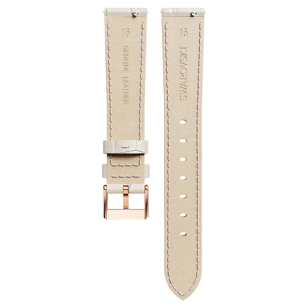 Watch strap, 16 mm (0.63") width, Leather with stitching, Gray, Rose gold-tone finish by SWAROVSKI