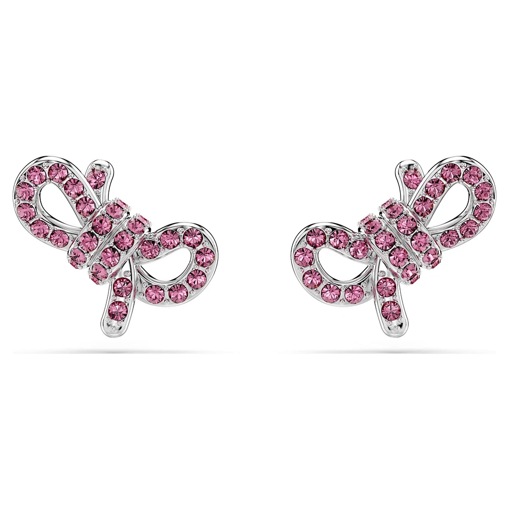Lifelong Bow stud earrings, Bow, Pink, Rhodium plated by SWAROVSKI