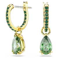 Attract drop earrings, Pear cut, Green, Gold-tone plated by SWAROVSKI