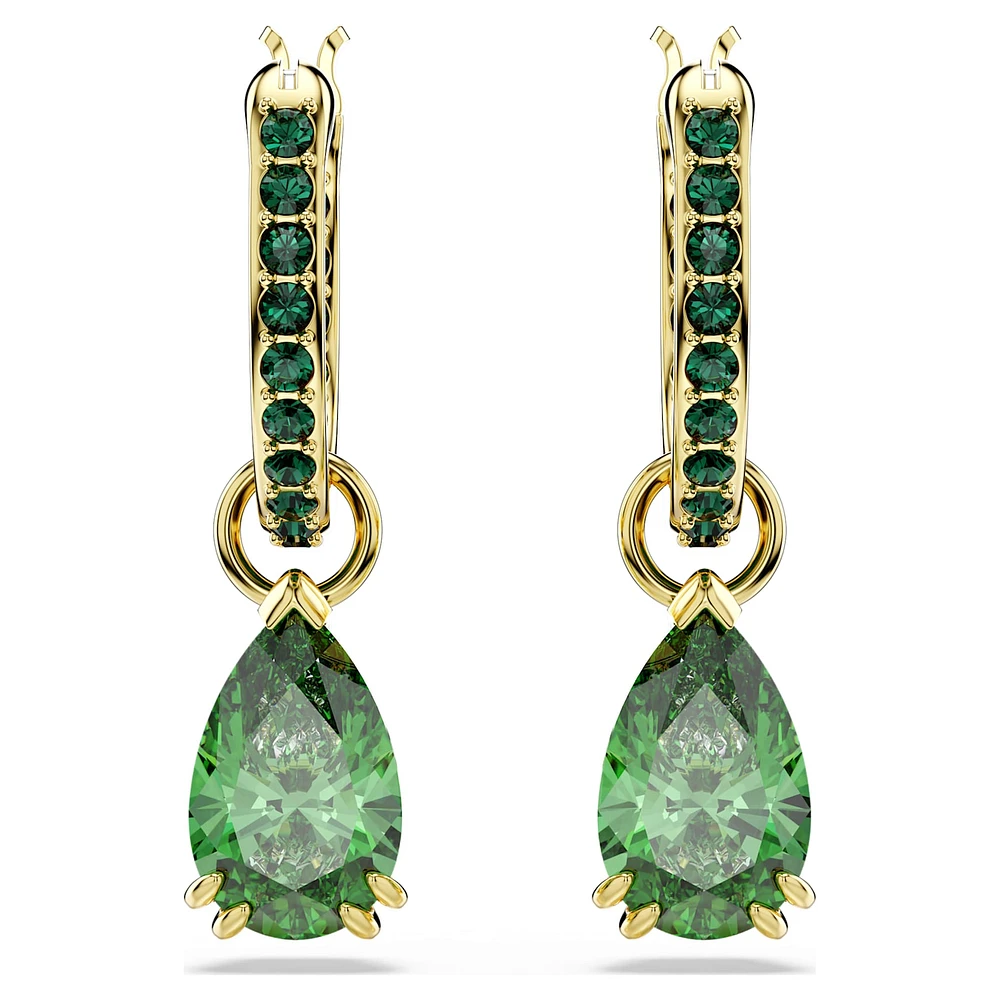 Attract drop earrings, Pear cut, Green, Gold-tone plated by SWAROVSKI