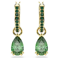 Attract drop earrings, Pear cut, Green, Gold-tone plated by SWAROVSKI