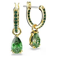 Attract drop earrings, Pear cut, Green, Gold-tone plated by SWAROVSKI