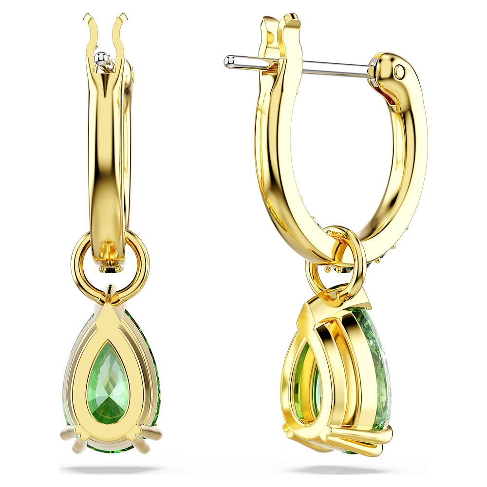 Attract drop earrings, Pear cut, Green, Gold-tone plated by SWAROVSKI