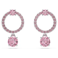 Attract drop earrings, Round cut, Pink, Rhodium plated by SWAROVSKI
