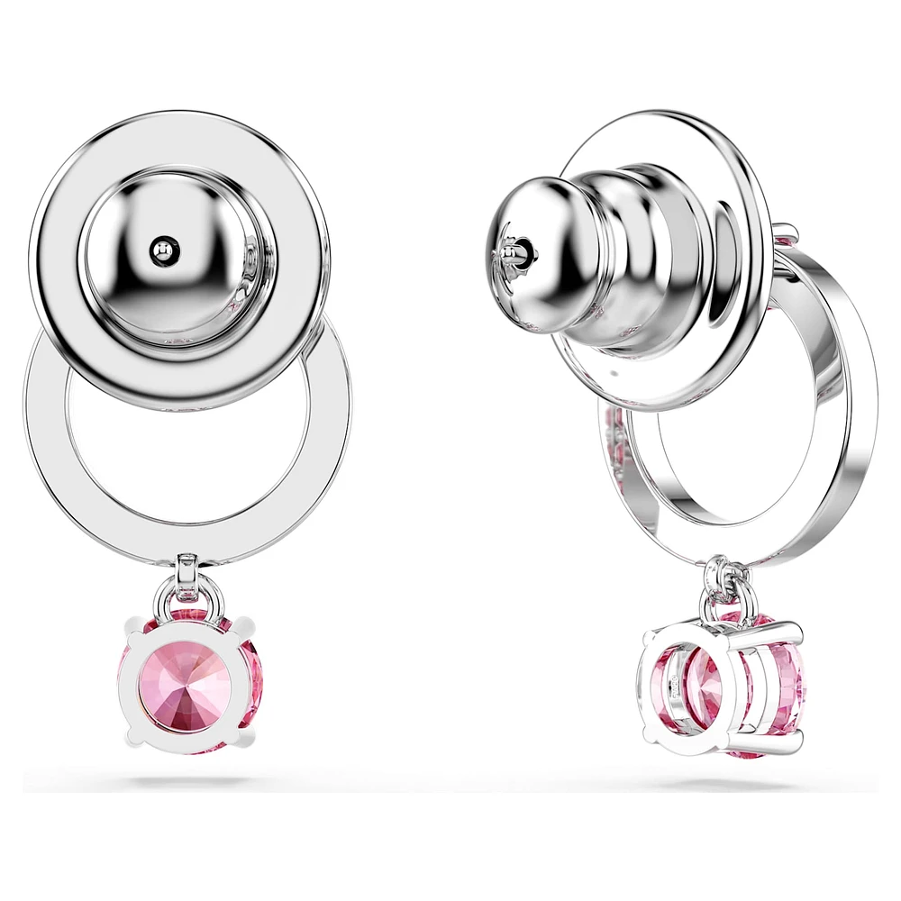 Attract drop earrings, Round cut, Pink, Rhodium plated by SWAROVSKI