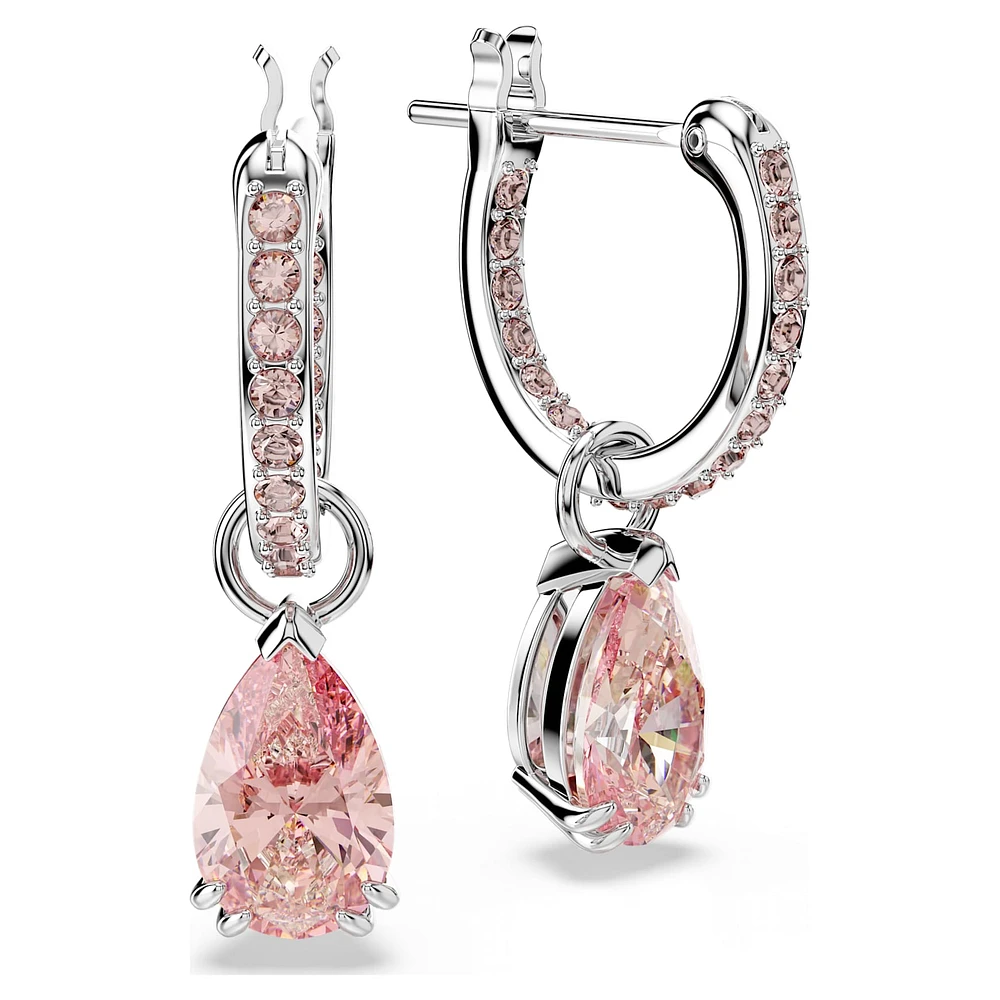 Attract drop earrings, Pear cut, Pink, Rhodium plated by SWAROVSKI