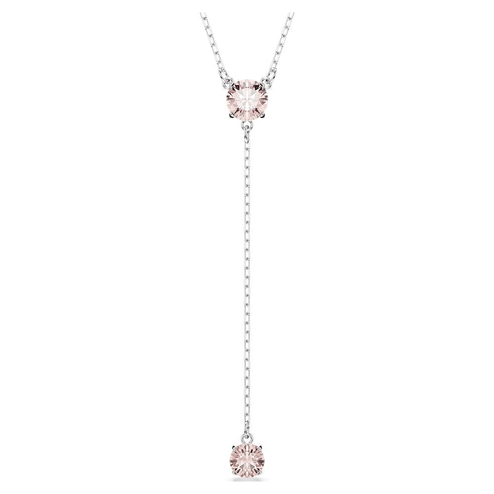 Attract Y necklace, Round cut, Pink, Rhodium plated by SWAROVSKI