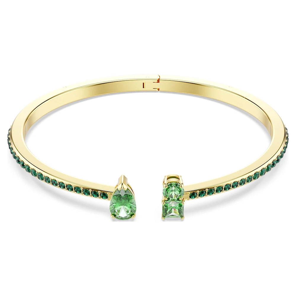 Matrix cuff, Mixed cuts, Green, Gold-tone plated by SWAROVSKI