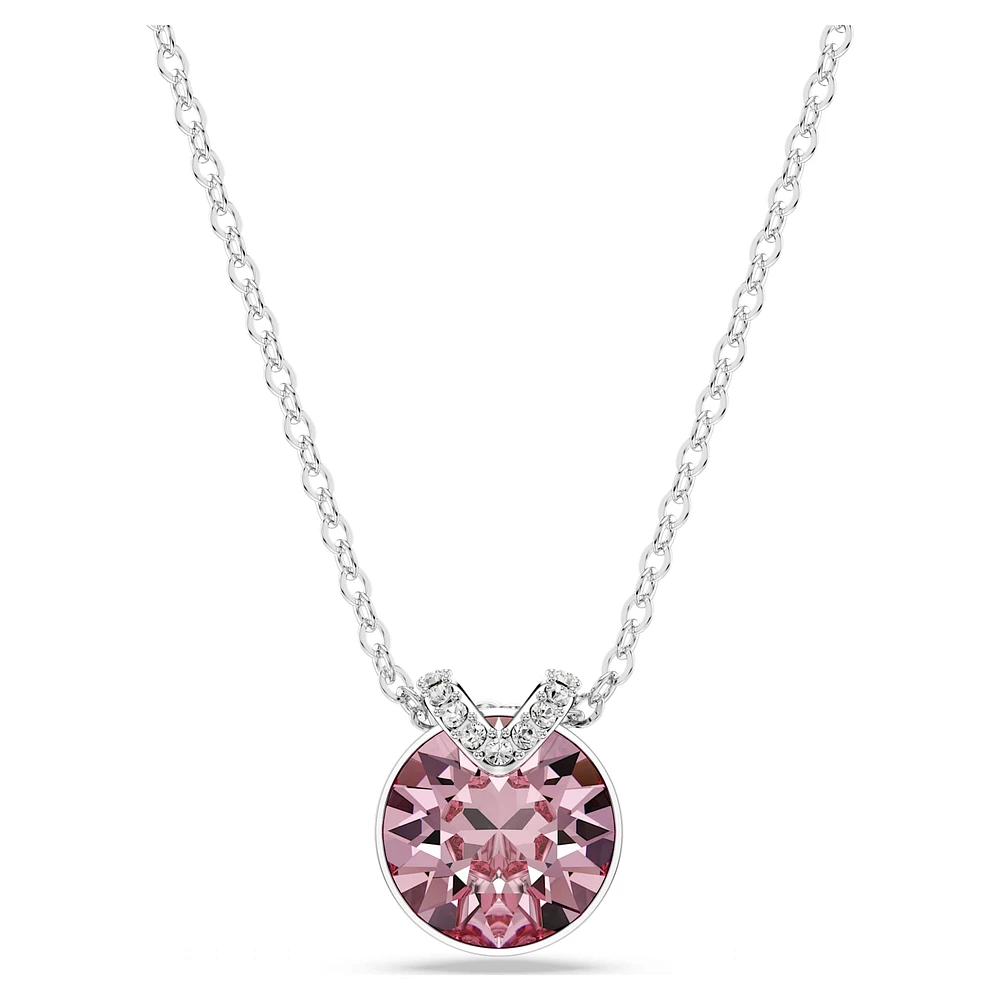 Bella V pendant, Round cut, Pink, Rhodium plated by SWAROVSKI