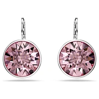 Bella drop earrings, Round cut, Pink, Rhodium plated by SWAROVSKI