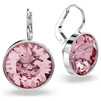 Bella drop earrings, Round cut, Pink, Rhodium plated by SWAROVSKI