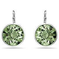 Bella drop earrings, Round cut, Green, Rhodium plated by SWAROVSKI