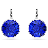 Bella drop earrings, Round cut, Blue, Rhodium plated by SWAROVSKI