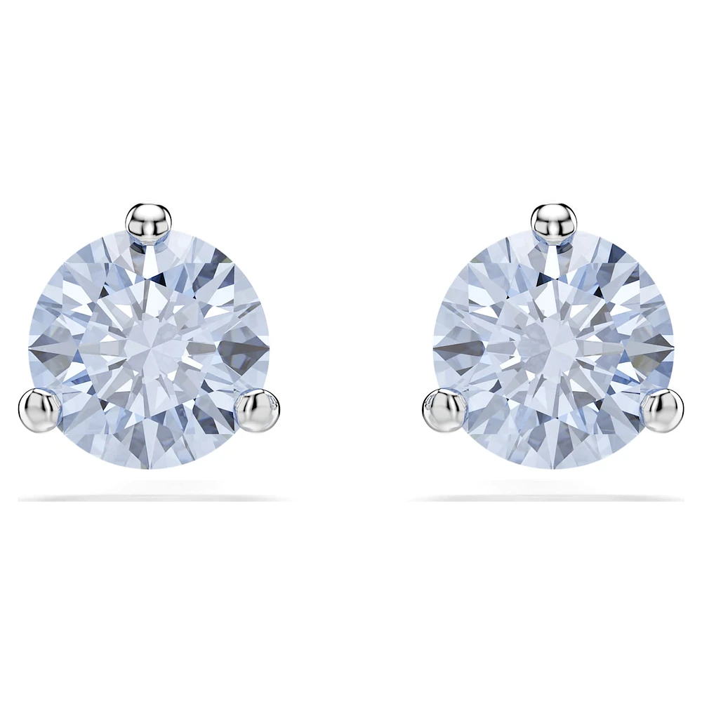 Solitaire stud earrings, Round cut, Blue, Rhodium plated by SWAROVSKI