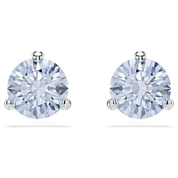 Solitaire stud earrings, Round cut, Blue, Rhodium plated by SWAROVSKI