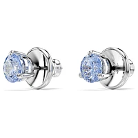 Solitaire stud earrings, Round cut, Blue, Rhodium plated by SWAROVSKI