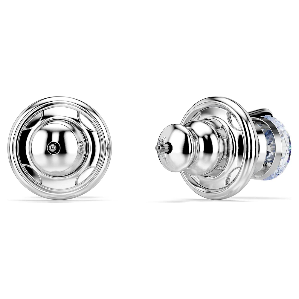 Solitaire stud earrings, Round cut, Blue, Rhodium plated by SWAROVSKI