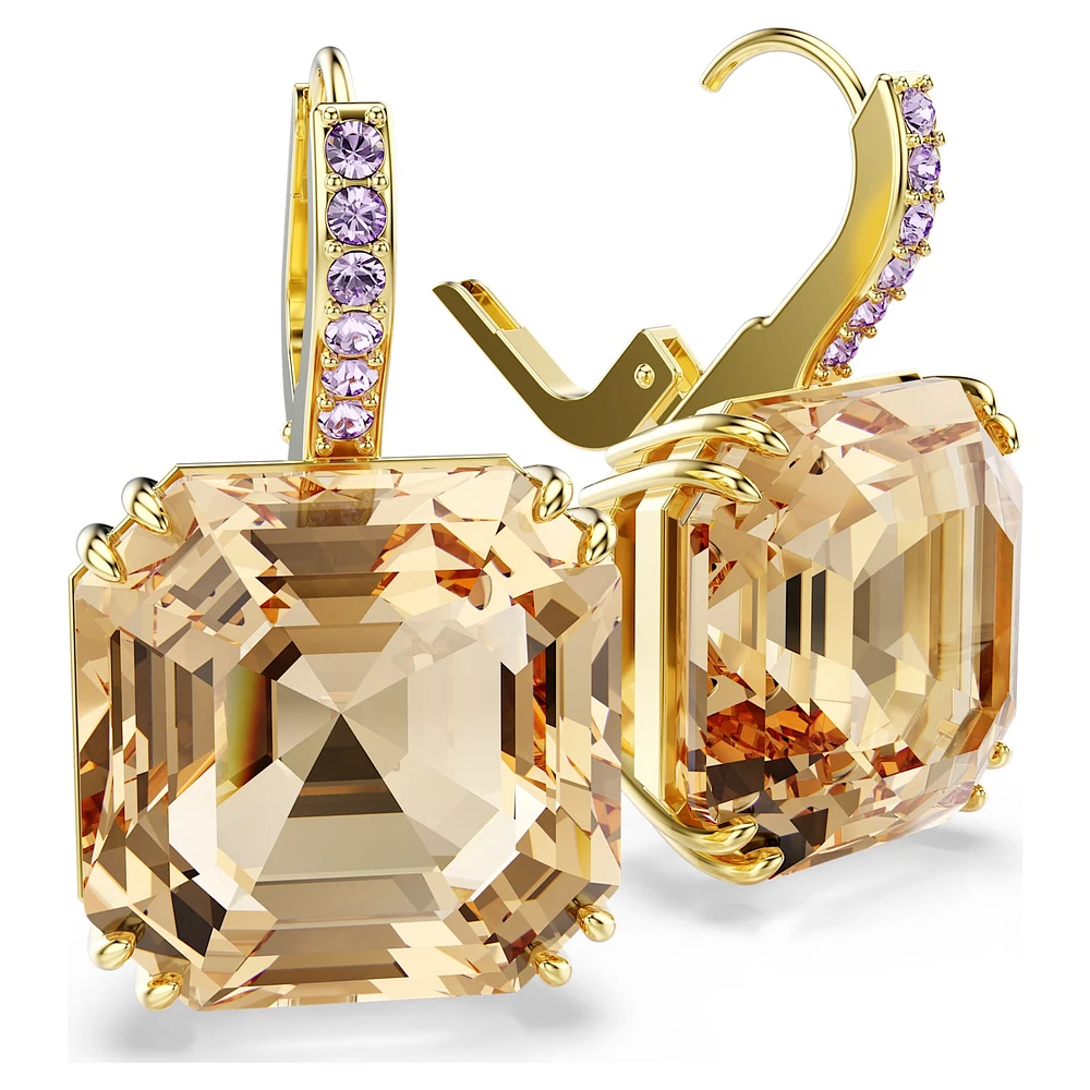Millenia drop earrings, Mixed cuts, Caramel, Gold-tone plated by SWAROVSKI