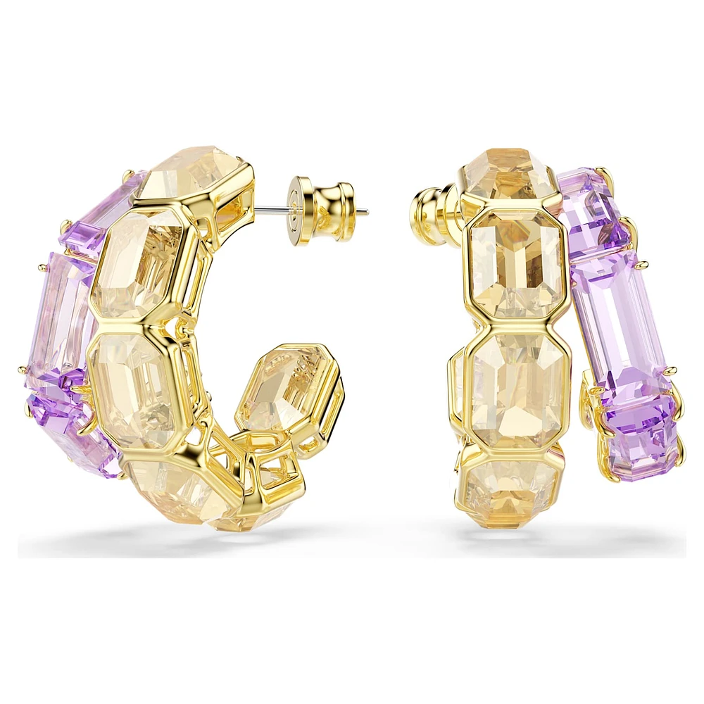 Millenia hoop earrings, Mixed cuts, Multicoloured, Gold-tone plated by SWAROVSKI
