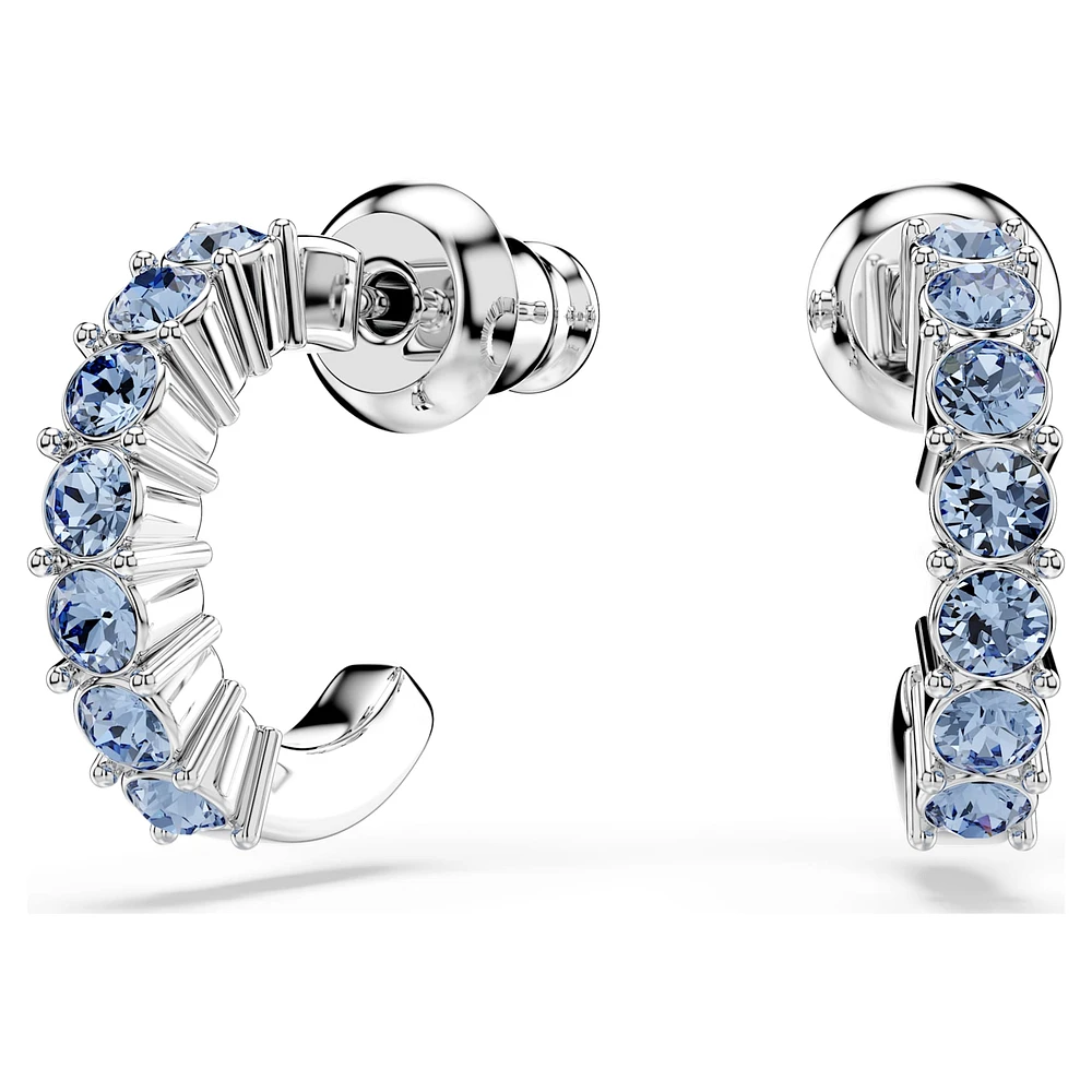 Hoop earrings, Round cut, Blue, Rhodium plated by SWAROVSKI