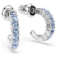 Hoop earrings, Round cut, Blue, Rhodium plated by SWAROVSKI