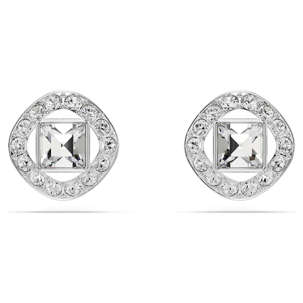 Una Angelic stud earrings, Square cut, White, Rhodium plated by SWAROVSKI
