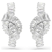 Matrix earrings, Baguette cut, Knot, White, Rhodium plated by SWAROVSKI