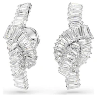 Matrix earrings, Baguette cut, Knot, White, Rhodium plated by SWAROVSKI