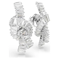 Matrix earrings, Baguette cut, Knot, White, Rhodium plated by SWAROVSKI