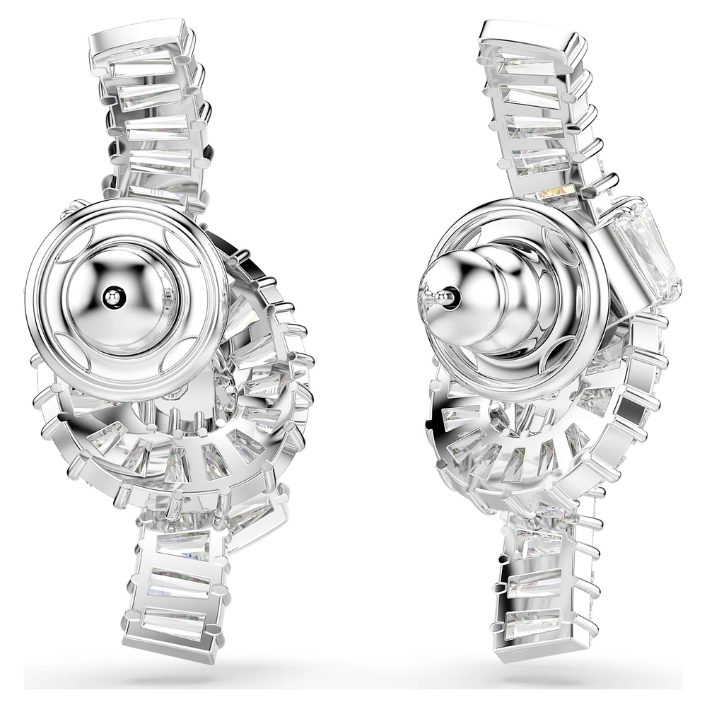 Matrix earrings, Baguette cut, Knot, White, Rhodium plated by SWAROVSKI