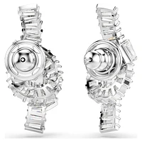 Matrix earrings, Baguette cut, Knot, White, Rhodium plated by SWAROVSKI