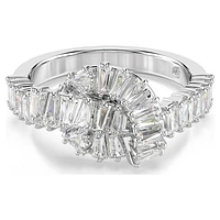 Matrix ring, Baguette cut, Knot, White, Rhodium plated by SWAROVSKI