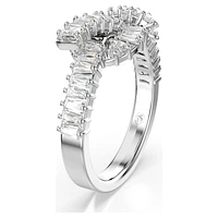 Matrix ring, Baguette cut, Knot, White, Rhodium plated by SWAROVSKI