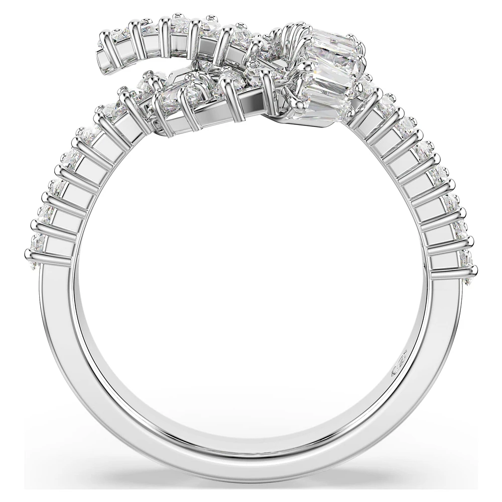 Matrix ring, Baguette cut, Knot, White, Rhodium plated by SWAROVSKI