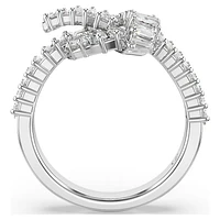 Matrix ring, Baguette cut, Knot, White, Rhodium plated by SWAROVSKI