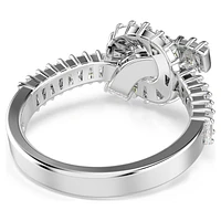 Matrix ring, Baguette cut, Knot, White, Rhodium plated by SWAROVSKI