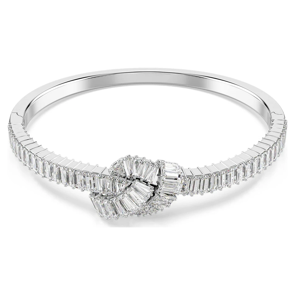 Matrix bangle, Baguette cut, Knot, White, Rhodium plated by SWAROVSKI