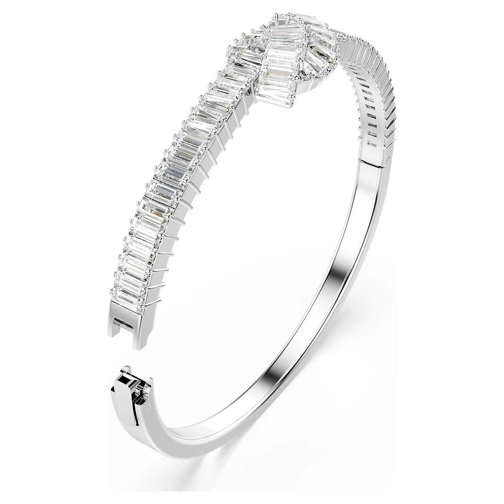 Matrix bangle, Baguette cut, Knot, White, Rhodium plated by SWAROVSKI