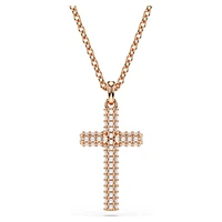 Insigne pendant, Cross, White, Rose gold-tone plated by SWAROVSKI