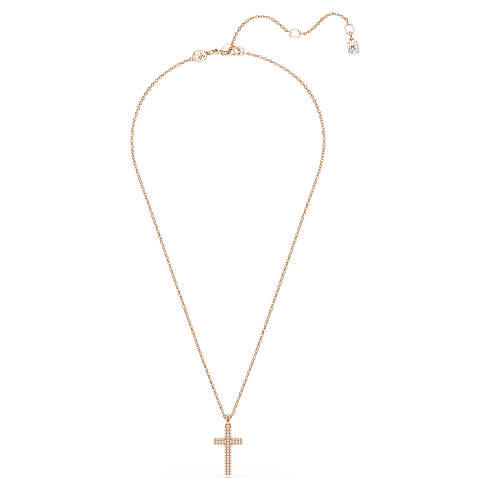 Insigne pendant, Cross, White, Rose gold-tone plated by SWAROVSKI