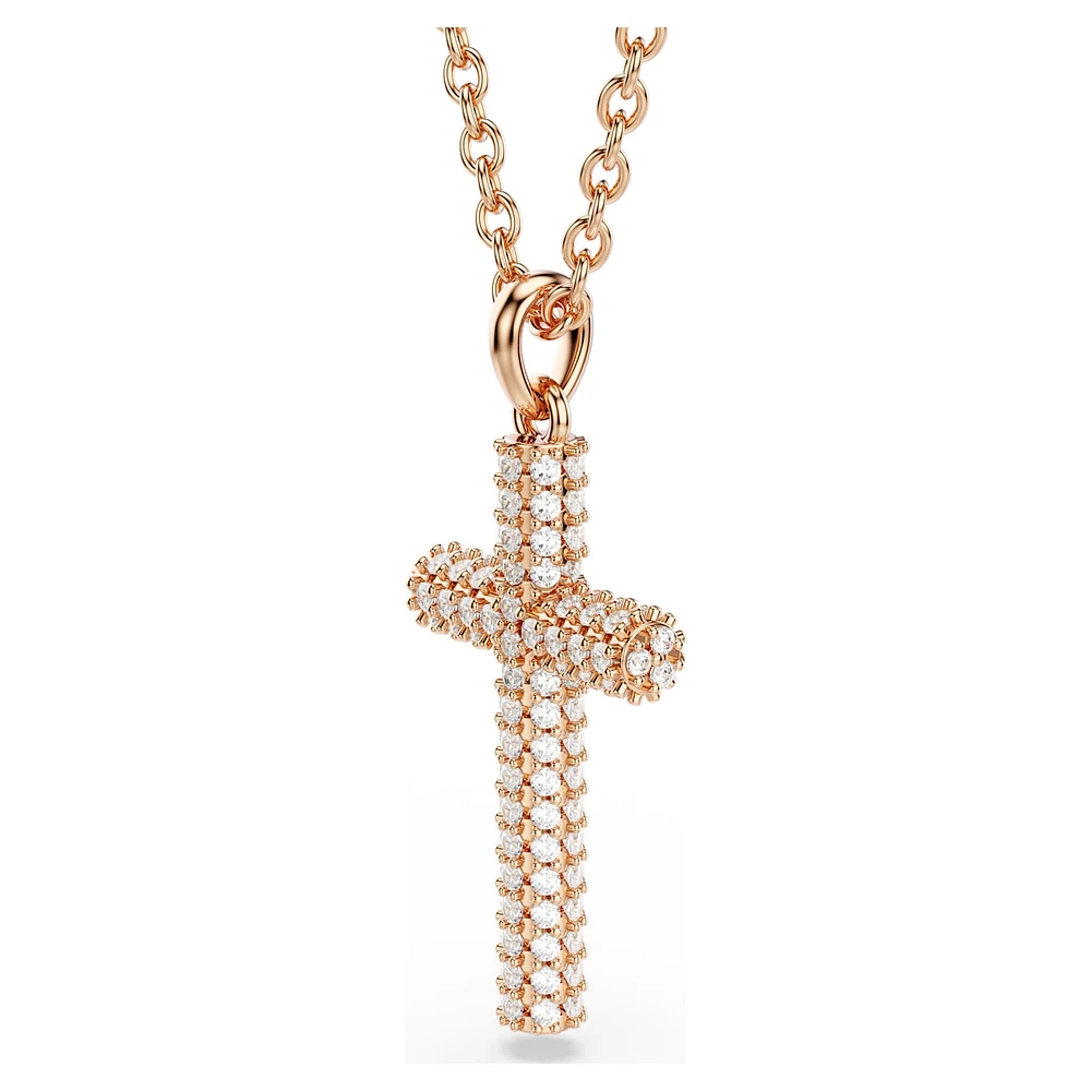 Insigne pendant, Cross, White, Rose gold-tone plated by SWAROVSKI