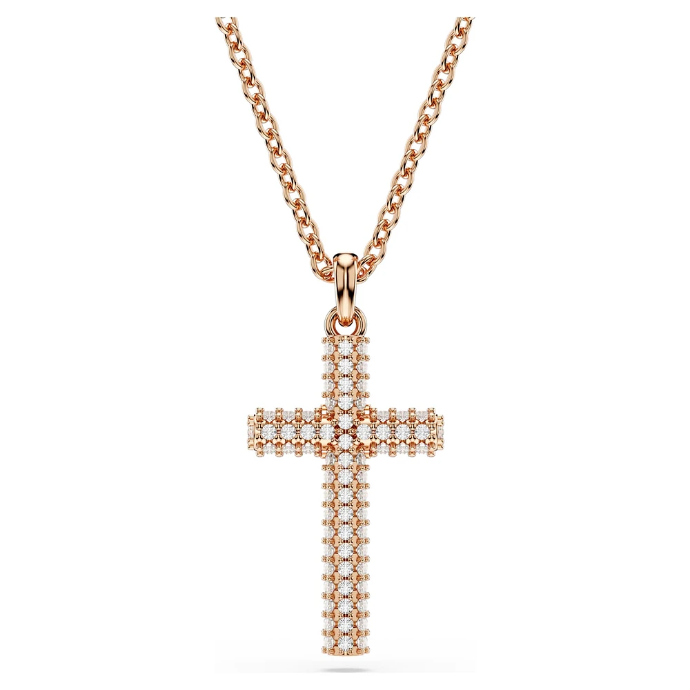 Insigne pendant, Cross, White, Rose gold-tone plated by SWAROVSKI