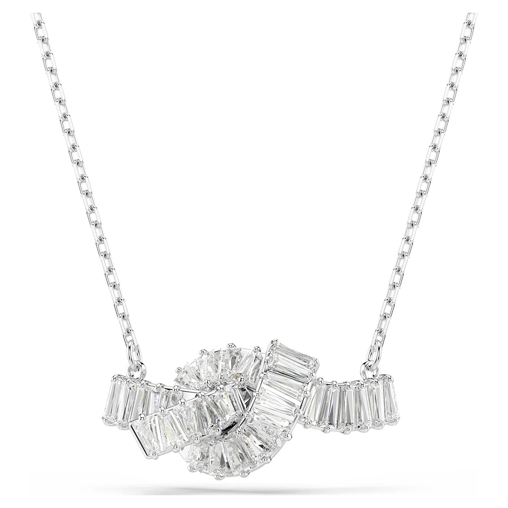 Matrix pendant, Baguette cut, Knot, White, Rhodium plated by SWAROVSKI