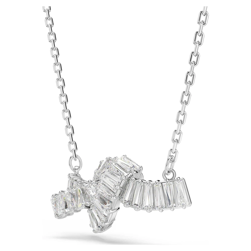 Matrix pendant, Baguette cut, Knot, White, Rhodium plated by SWAROVSKI