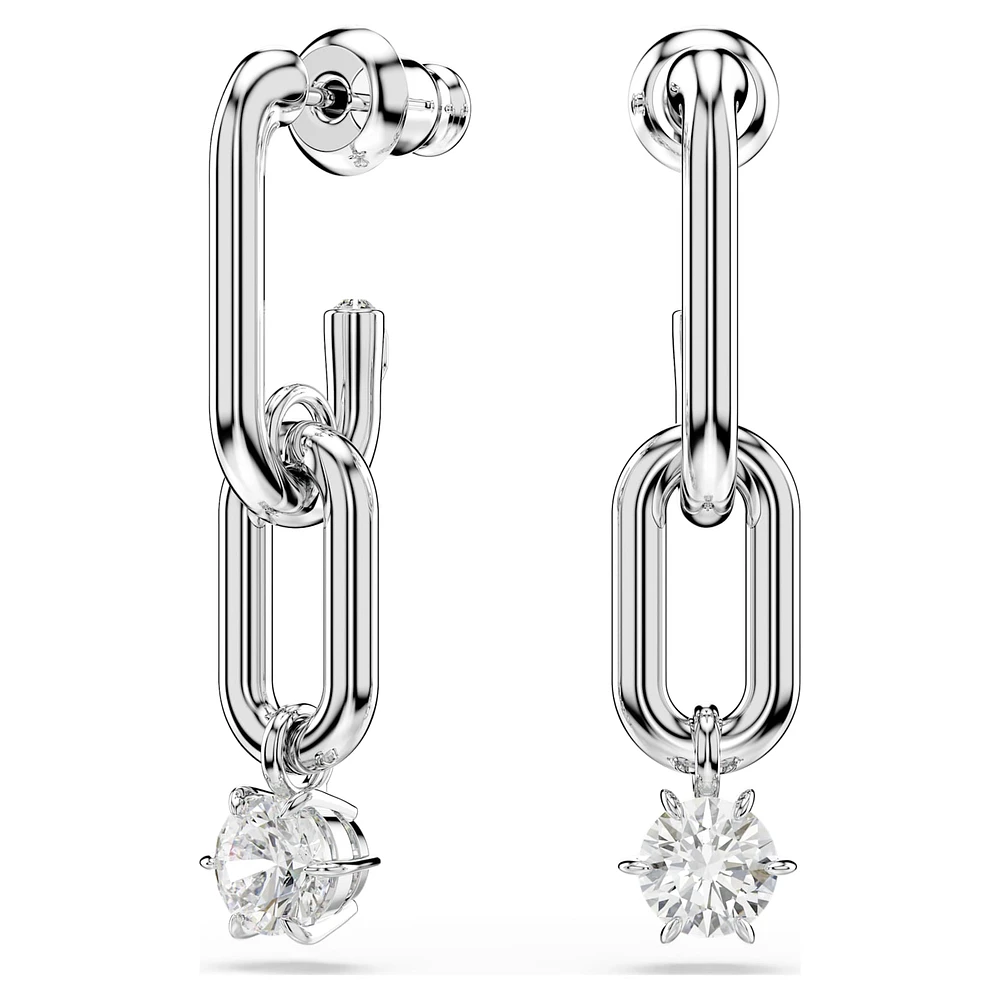 Constella drop earrings, Round cut, White, Rhodium plated by SWAROVSKI