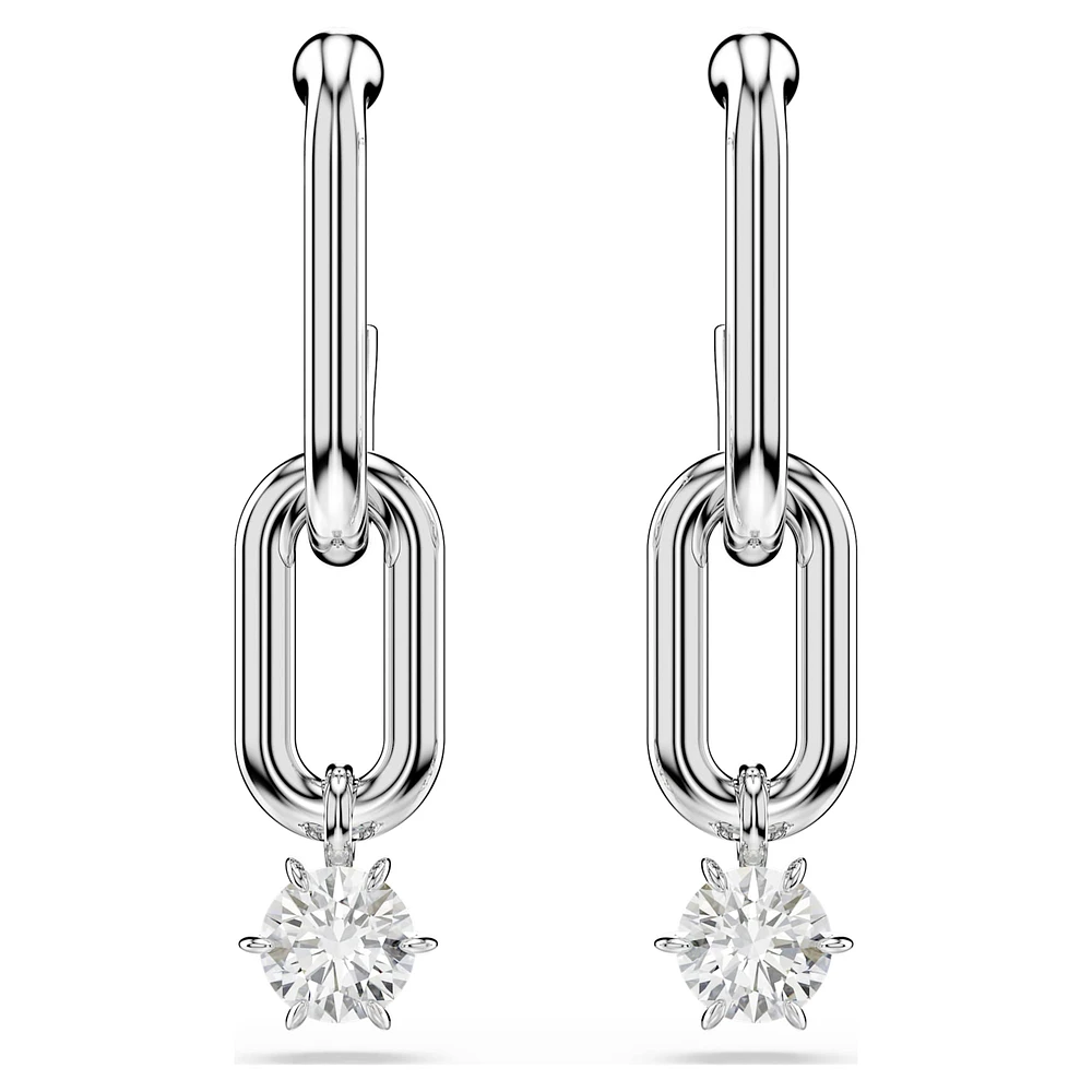 Constella drop earrings, Round cut, White, Rhodium plated by SWAROVSKI