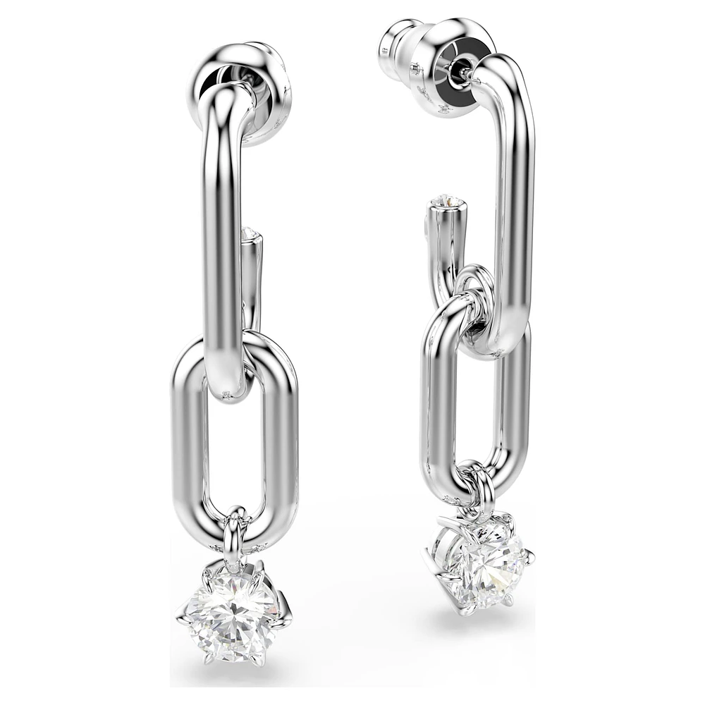 Constella drop earrings, Round cut, White, Rhodium plated by SWAROVSKI